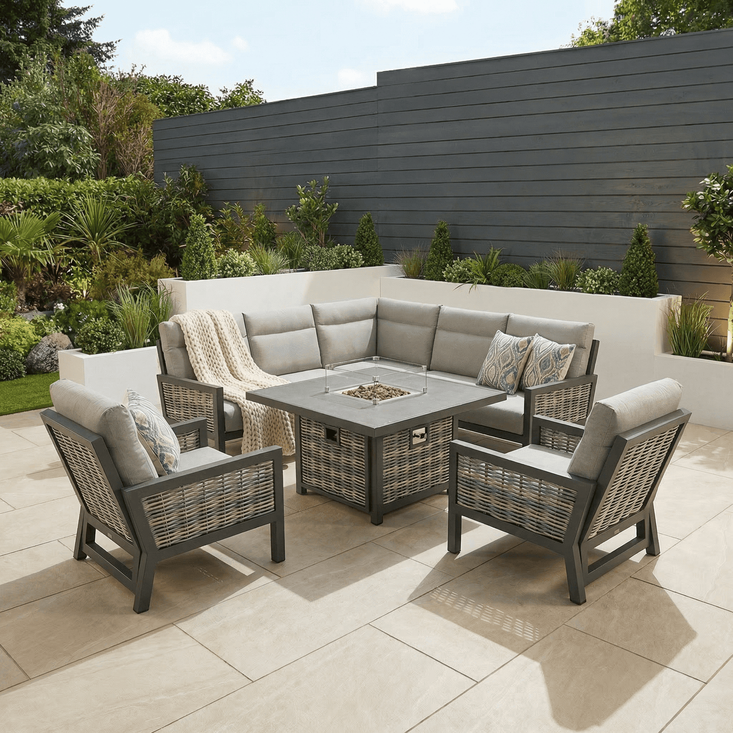Gardening  -  Ascot Corner Firepit Set With Recliner Chairs  -  60089868