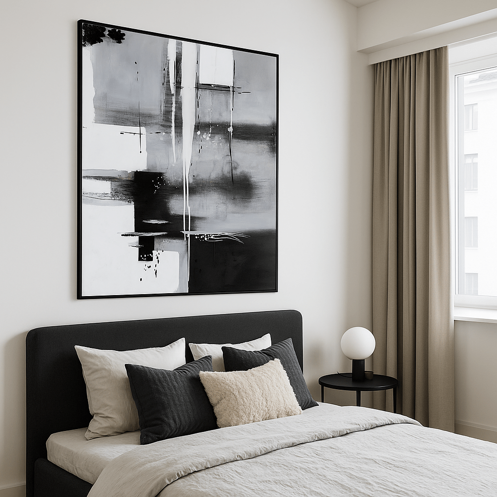 Pictures  -  Monochrome Drift Abstract Framed Picture - 100 x 100cm  -  60115427