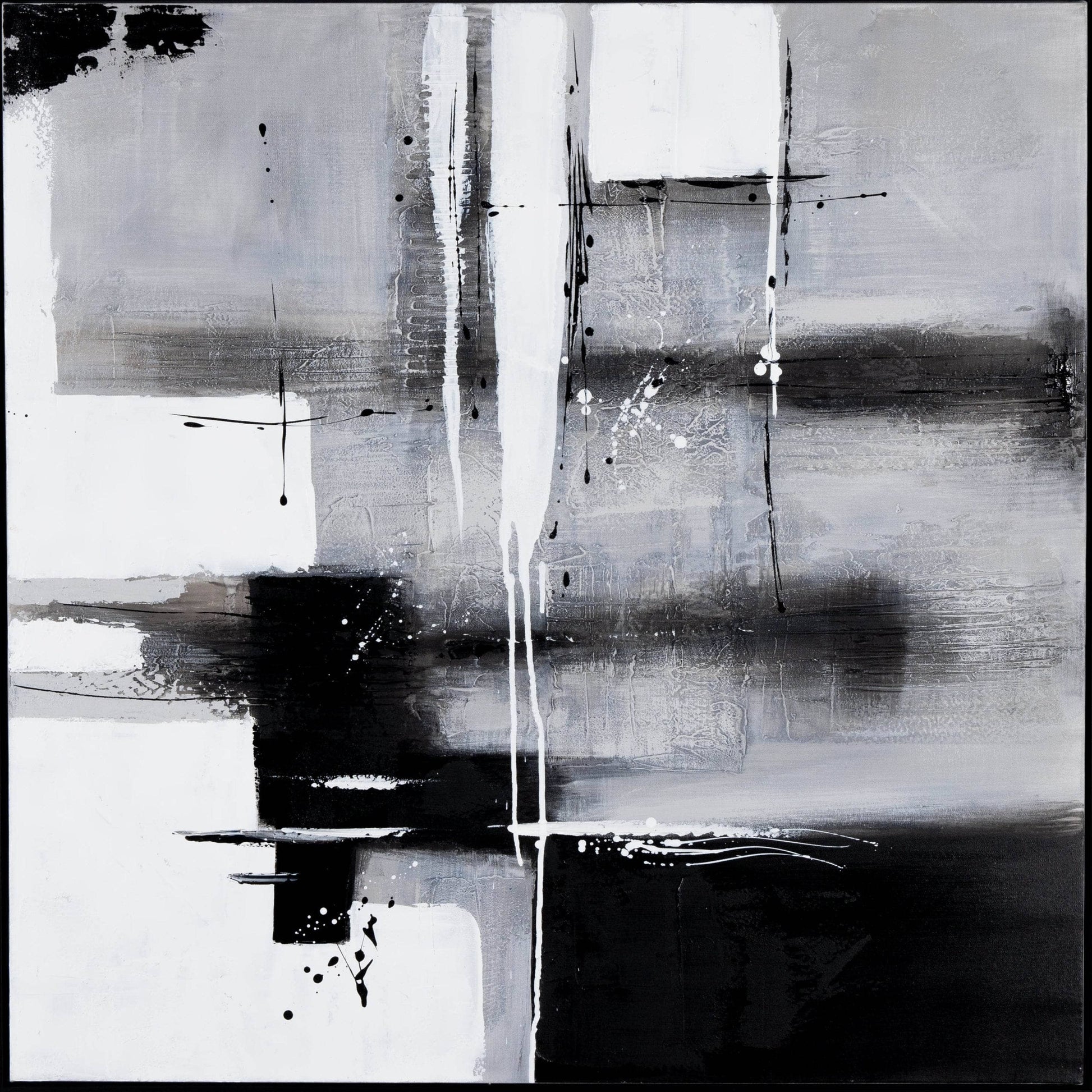 Pictures  -  Monochrome Drift Abstract Framed Picture - 100 x 100cm  -  60115427