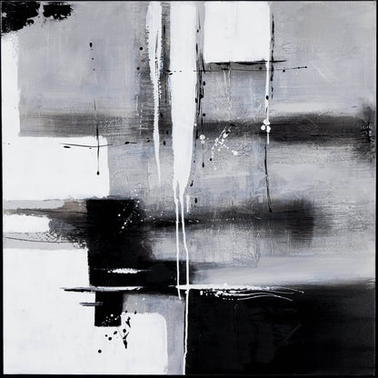 Pictures  -  Monochrome Drift Abstract Framed Picture - 100 x 100cm  -  60115427