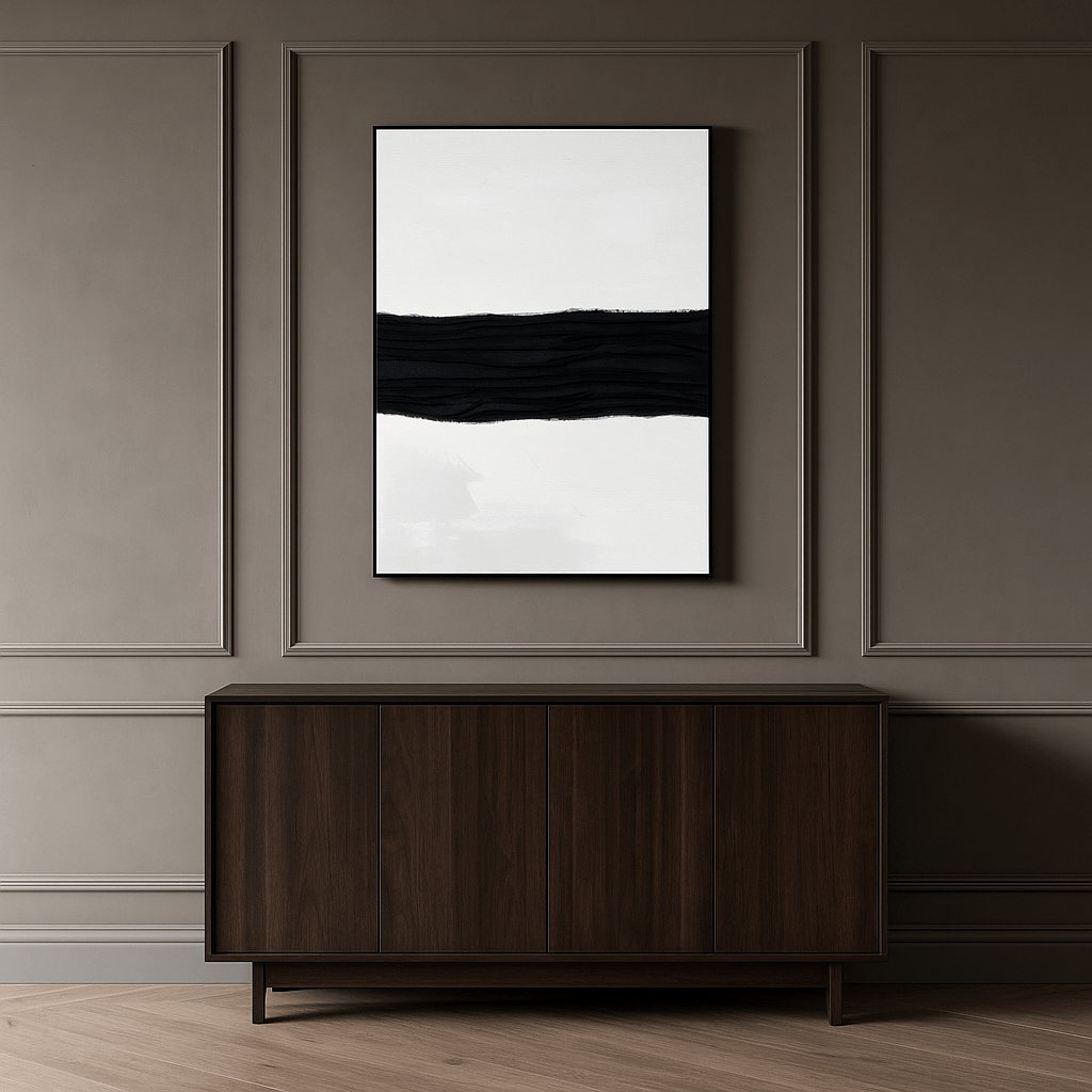 Pictures  -  Black Band Abstract Framed Canvas - 90 x 120cm  -  60115431