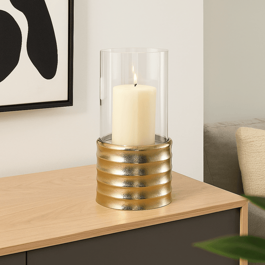 Homeware  -  Crest Hurricane Gold Candle Holder - Small  -  60313044