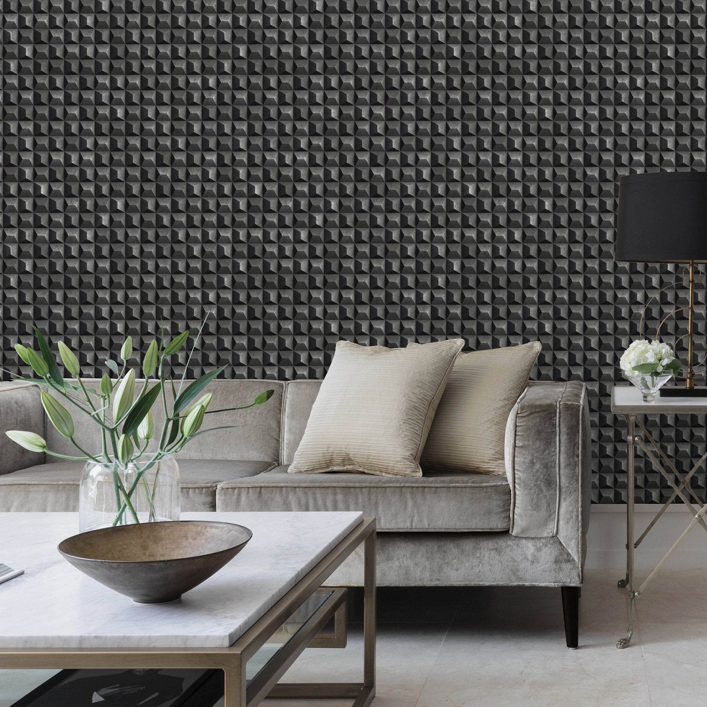 Wallpaper  -  Fine Decor Romero B49 3D Geo Black Wallpaper - M95682  -  60345198