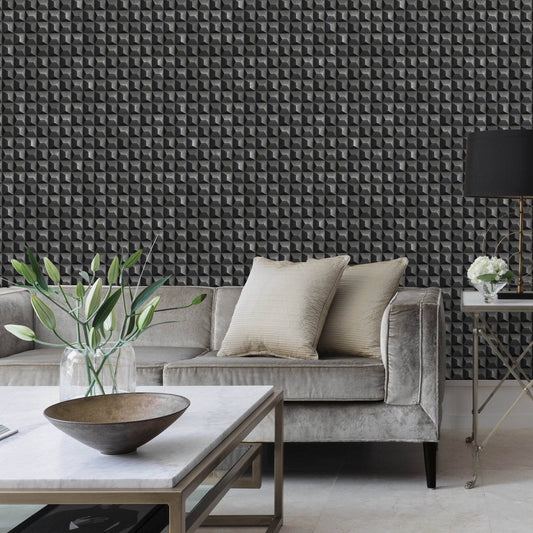Wallpaper  -  Fine Decor Romero B49 3D Geo Black Wallpaper - M95682  -  60345198