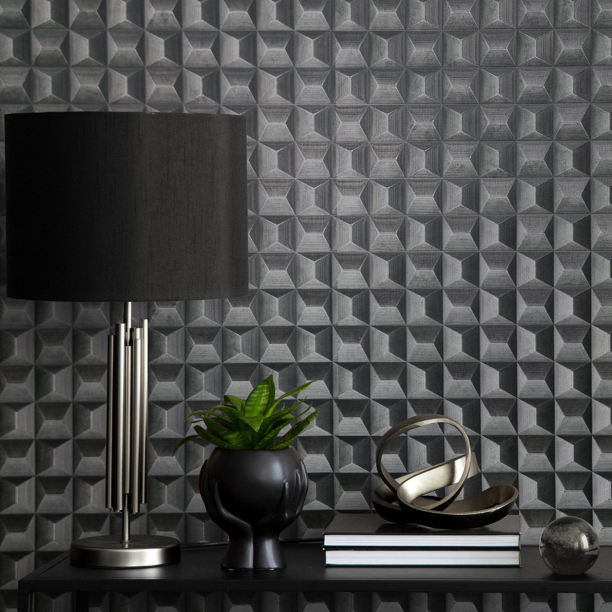 Wallpaper  -  Fine Decor Romero B49 3D Geo Black Wallpaper - M95682  -  60345198