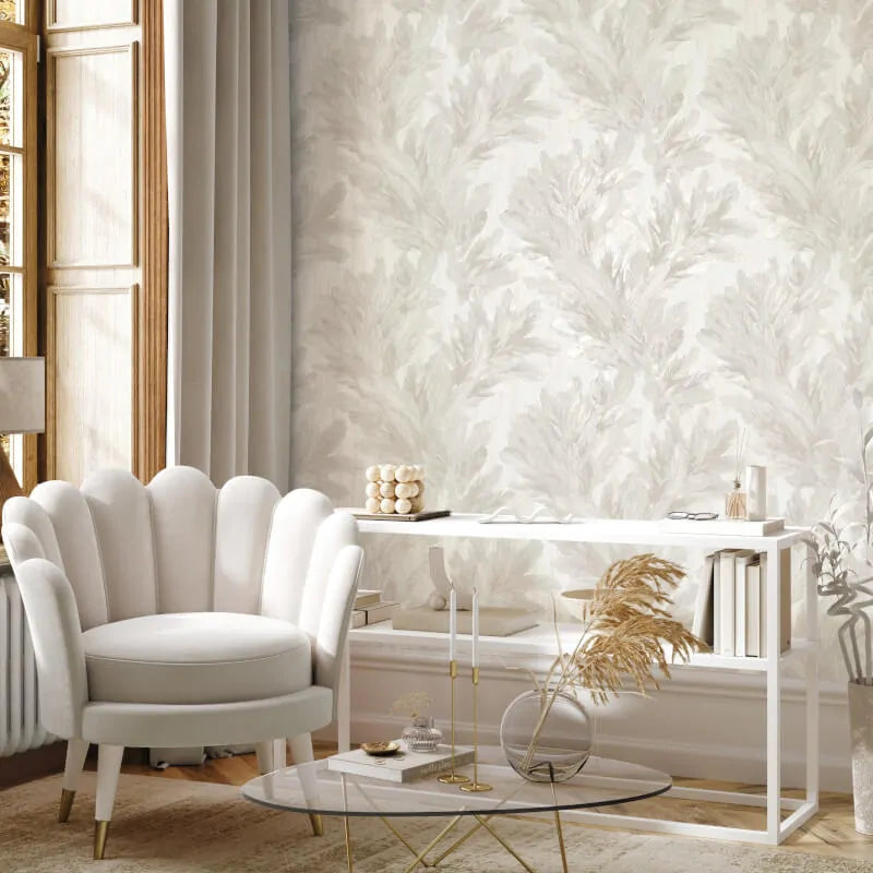 Wallpaper  -  Fine Decor B41 Gianni Feather Warm Ivory Wallpaper - M95693  -  60345210