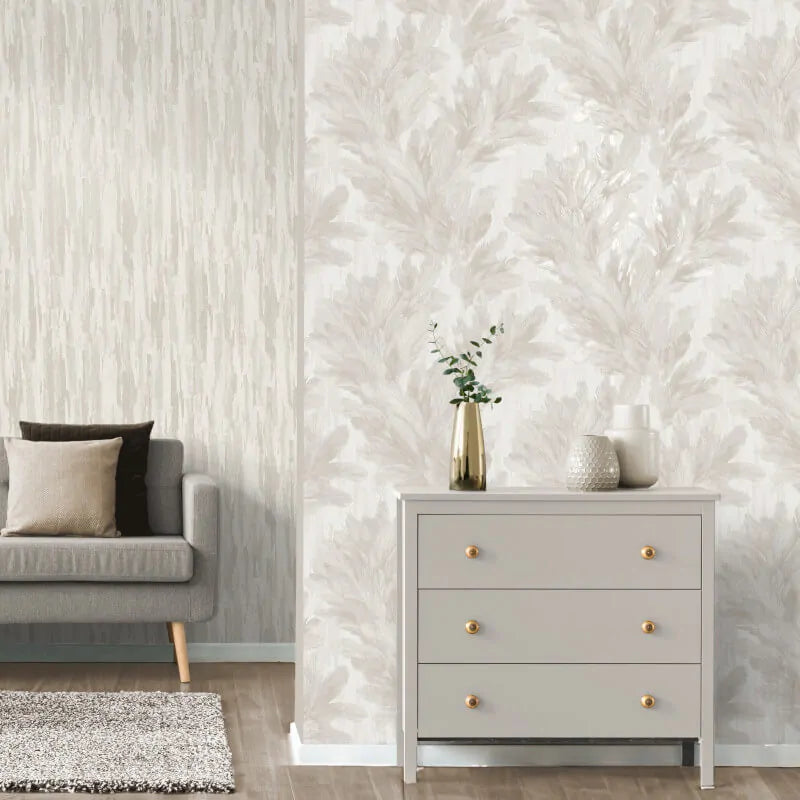 Wallpaper  -  Fine Decor B41 Gianni Feather Warm Ivory Wallpaper - M95693  -  60345210