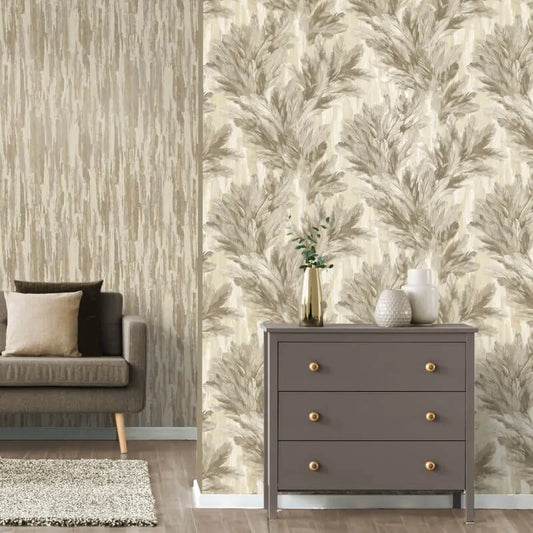 Wallpaper  -  Fine Decor B41 Gianni Feather Natural Beige Wallpaper - M95694  -  60345212