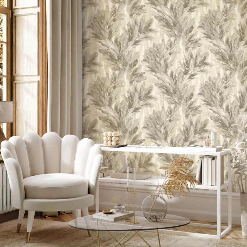Wallpaper  -  Fine Decor B41 Gianni Feather Natural Beige Wallpaper - M95694  -  60345212