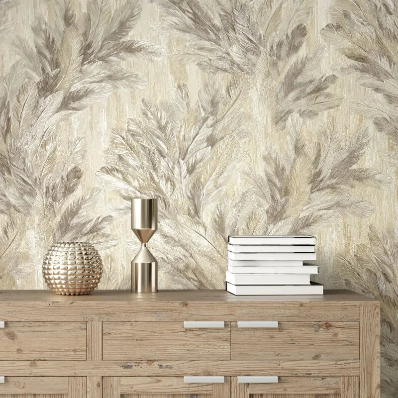 Wallpaper  -  Fine Decor B41 Gianni Feather Natural Beige Wallpaper - M95694  -  60345212