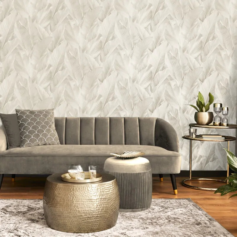 Wallpaper  -  Fine Decor B41 Gianni Leaf Stone Wallpaper - M95686  -  60345218