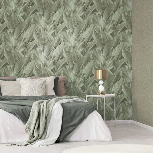 Wallpaper  -  Fine Decor B41 Gianni Leaf Khaki Green Wallpaper - M95688  -  60345220