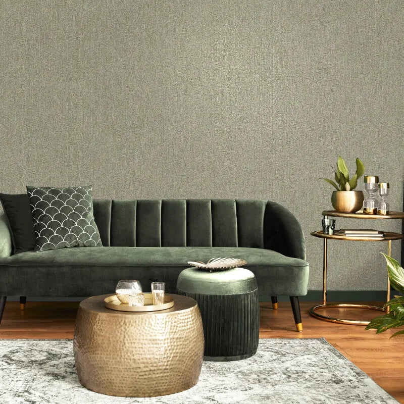 Wallpaper  -  Fine Decor B41 Gianni Plain Khaki Green Wallpaper - M95692  -  60345224