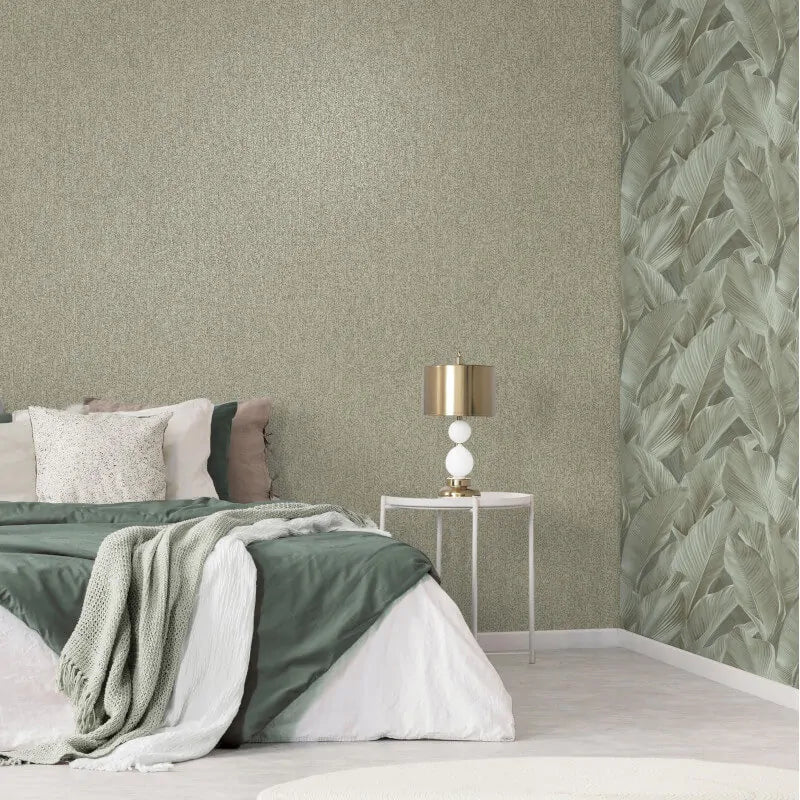 Wallpaper  -  Fine Decor B41 Gianni Plain Khaki Green Wallpaper - M95692  -  60345224
