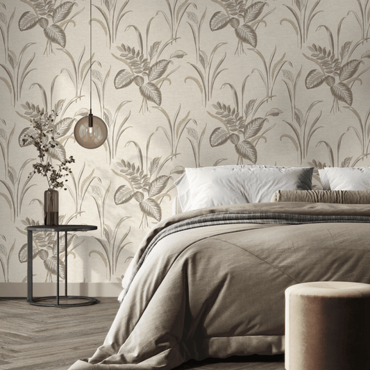 Wallpaper  -  Belgravia B08 Palma Leaf White & Champagne Wallpaper - 9011  -  60345311