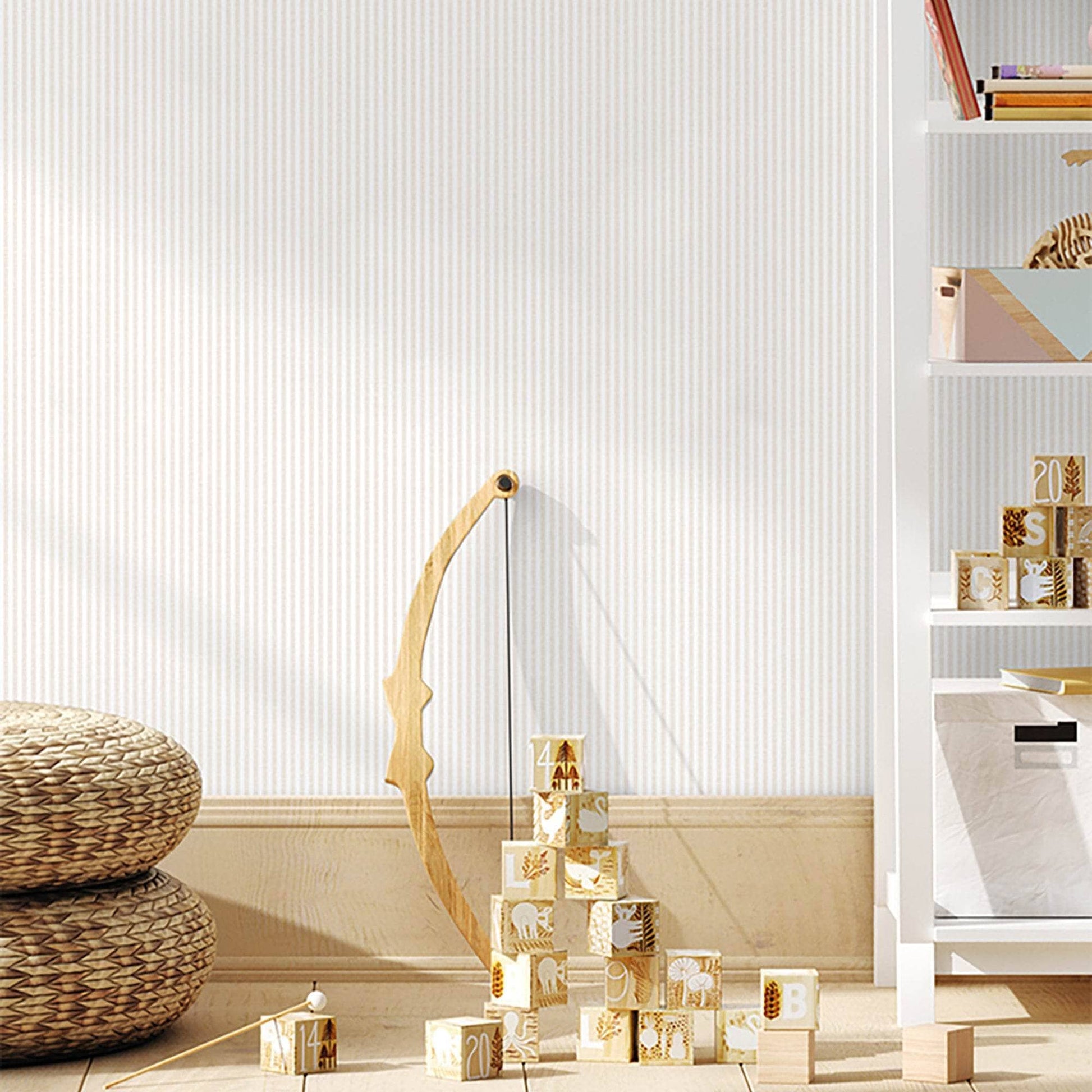 Wallpaper  -  Grandeco Kinder Striped Beige Wallpaper - LL-03-10-0  -  60345343