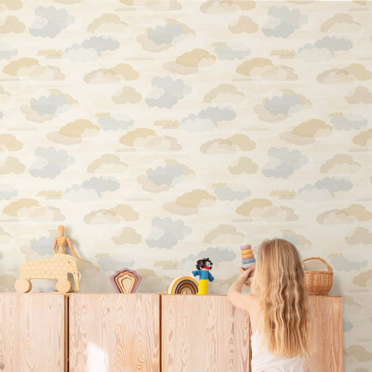 Wallpaper  -  Grandeco Figari Neutral & Pale Blue Wallpaper - LD2019  -  60369686