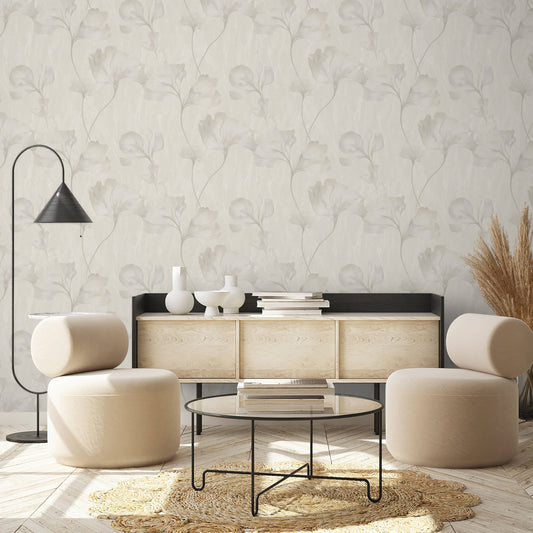 Wallpaper  -  Grandeco B21 Silk Flower Neutral Wallpaper - VE3308  -  60369716