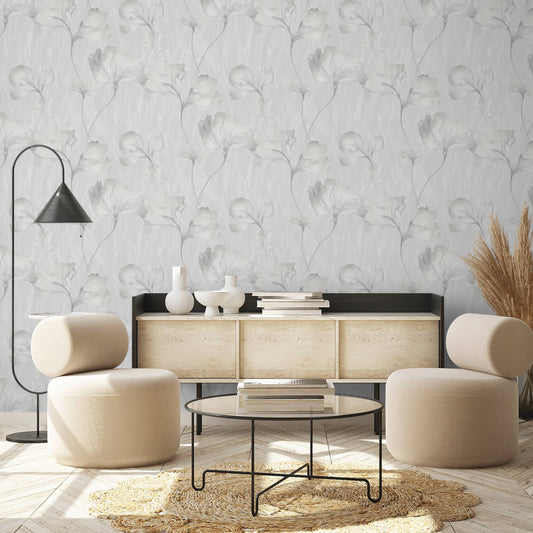 Wallpaper  -  Grandeco B21 Silk Flower Grey Wallpaper - VE3317  -  60369718