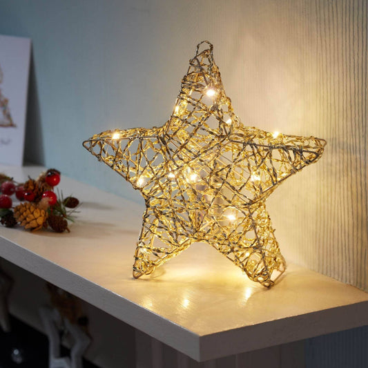 Christmas  -  Gold Weave Wonderstarlet LED Decoration - 30cm  -  60418210