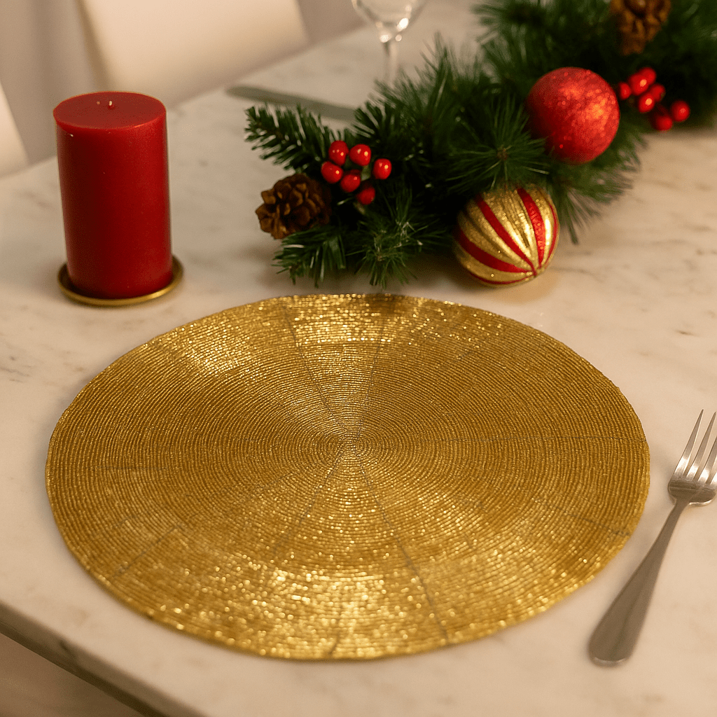 Christmas  -  Glass Round Bead Placemat - Gold  -  60450757
