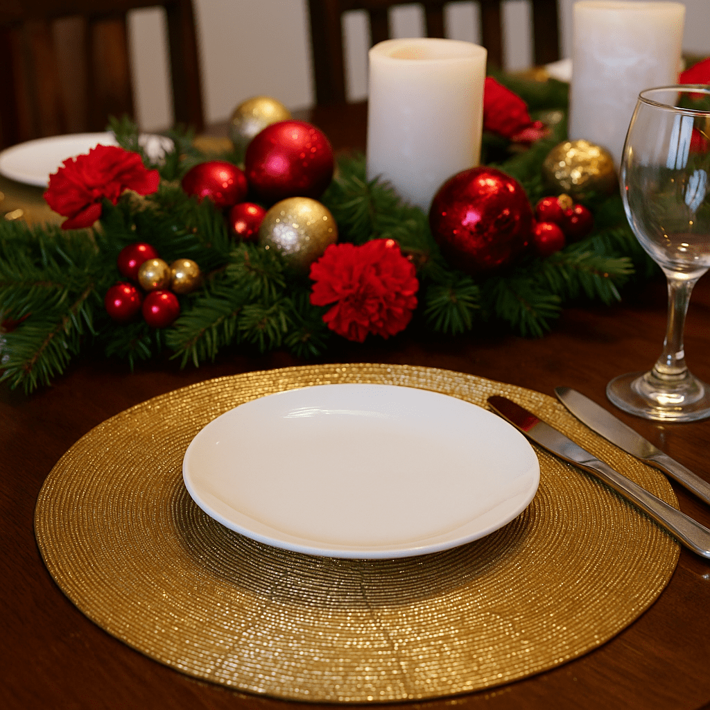 Christmas  -  Glass Round Bead Placemat - Gold  -  60450757