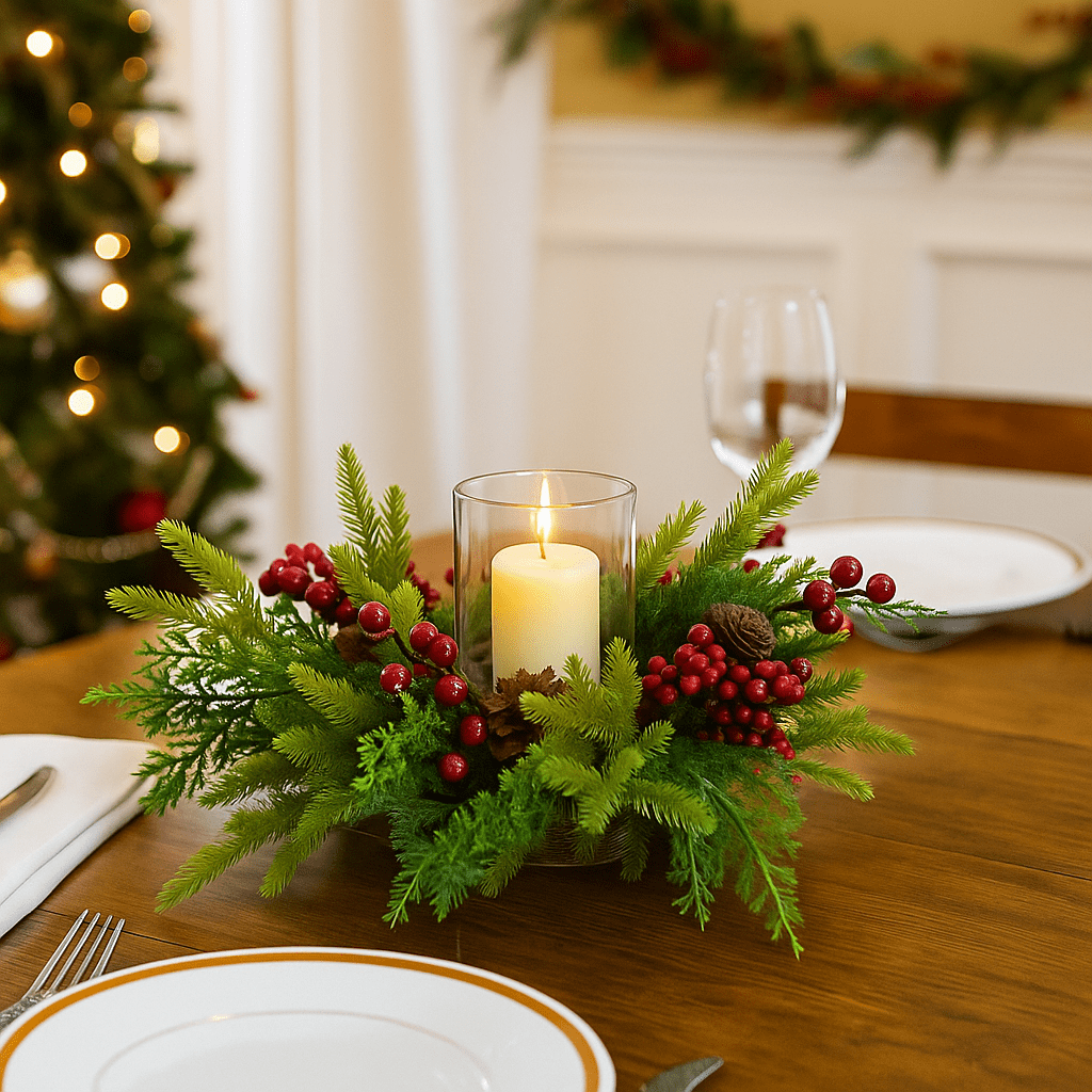 Christmas  -  Red Empingham Berry Candle Holder - 18cm  -  60450847