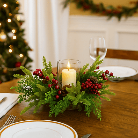 Christmas  -  Red Empingham Berry Candle Holder - 18cm  -  60450847