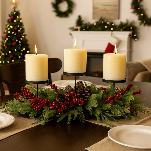 Christmas  -  Red Empingham Berry Candle Holder - 23cm  -  60450866