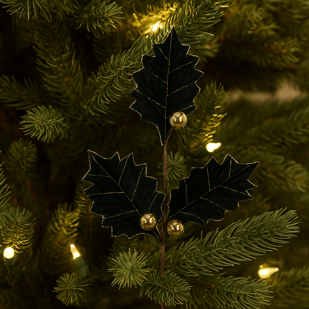 Christmas  -  Green Velvet Holly Spray  -  60450869