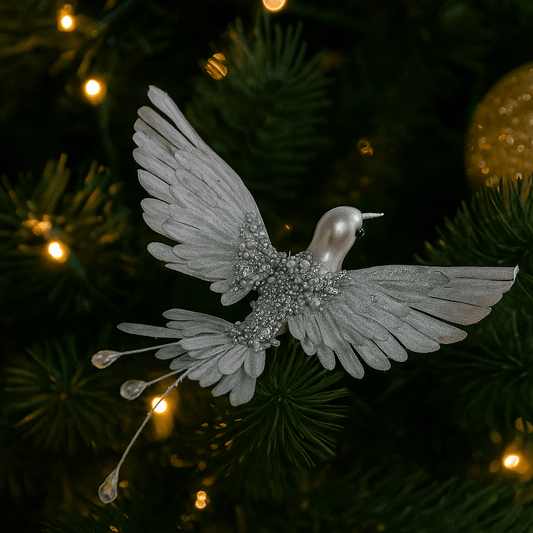 Christmas  -  Silver Beaded Hummingbird Clip-On Christmas Tree Decoration  - 20cm  -  60450875