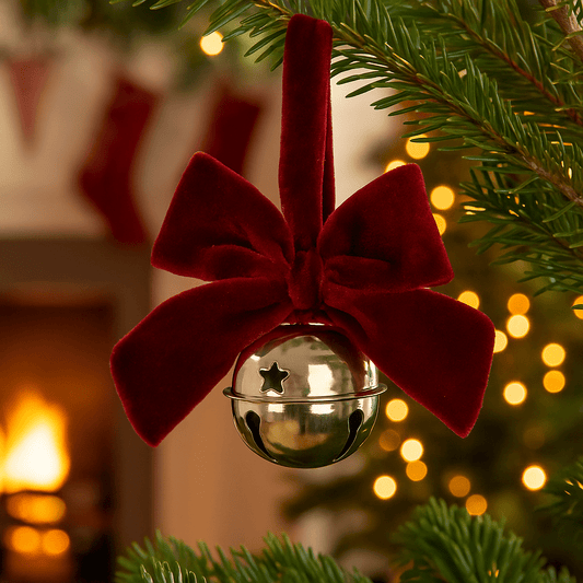 Christmas  -  Bell & Red Velvet Bow Christmas Decoration - 6cm  -  60450878
