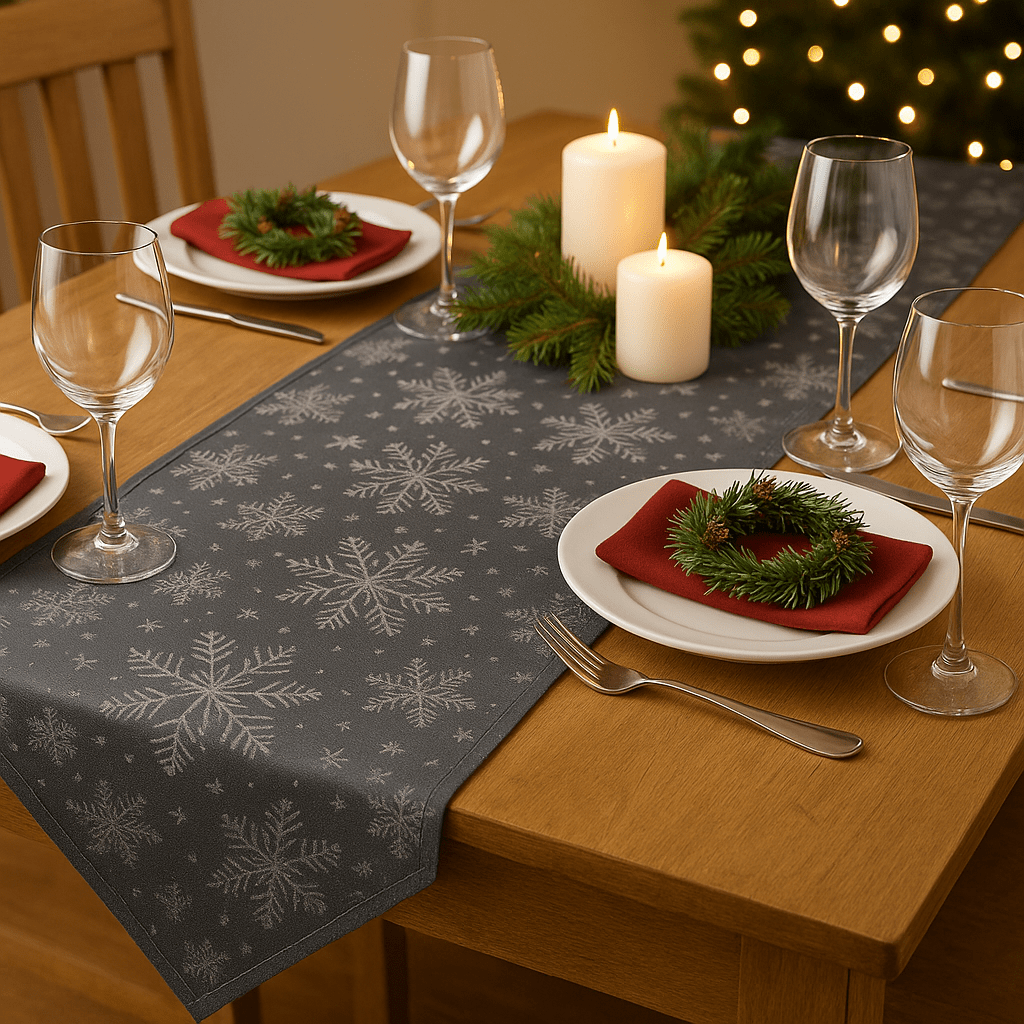 Christmas  -  Snowfall Christmas Table Runner - Pewter & Silver  -  60483954