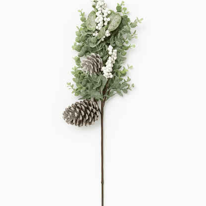 Christmas  -  White Berry Pinecone Christmas Stem - 72cm  -  60483987