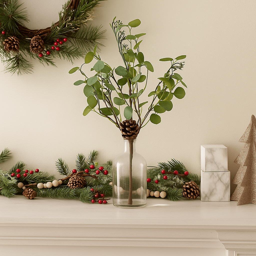 Christmas  -  Pinecone With Clover Leaves Stem - 42cm  -  60484019