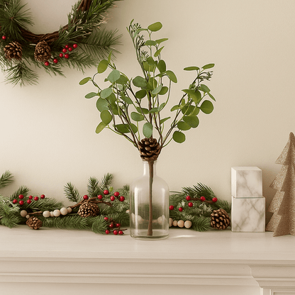 Christmas  -  Pinecone With Clover Leaves Stem - 42cm  -  60484019