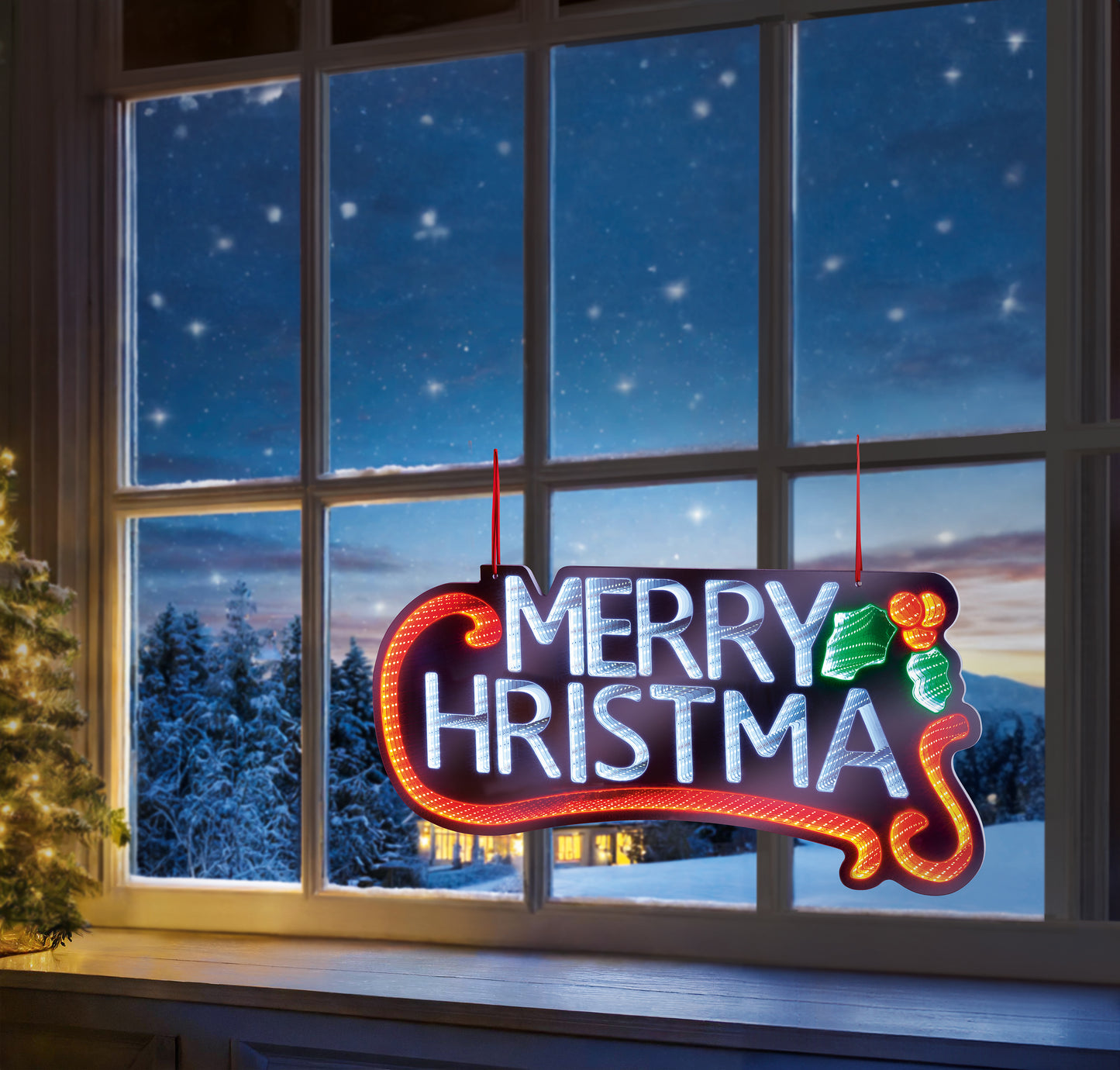 Christmas  -  Infinity Mirror Hanging Merry Christmas Sign - 60cm  -  60484022