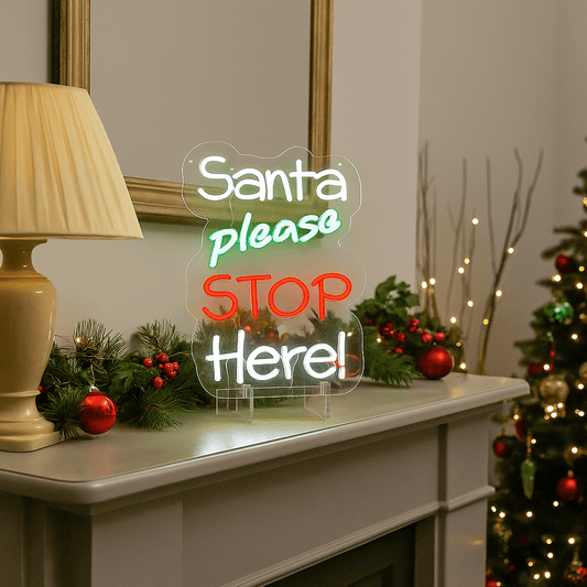 Christmas  -  Santa Please Stop Here Neon Sign - 35cm  -  60484027