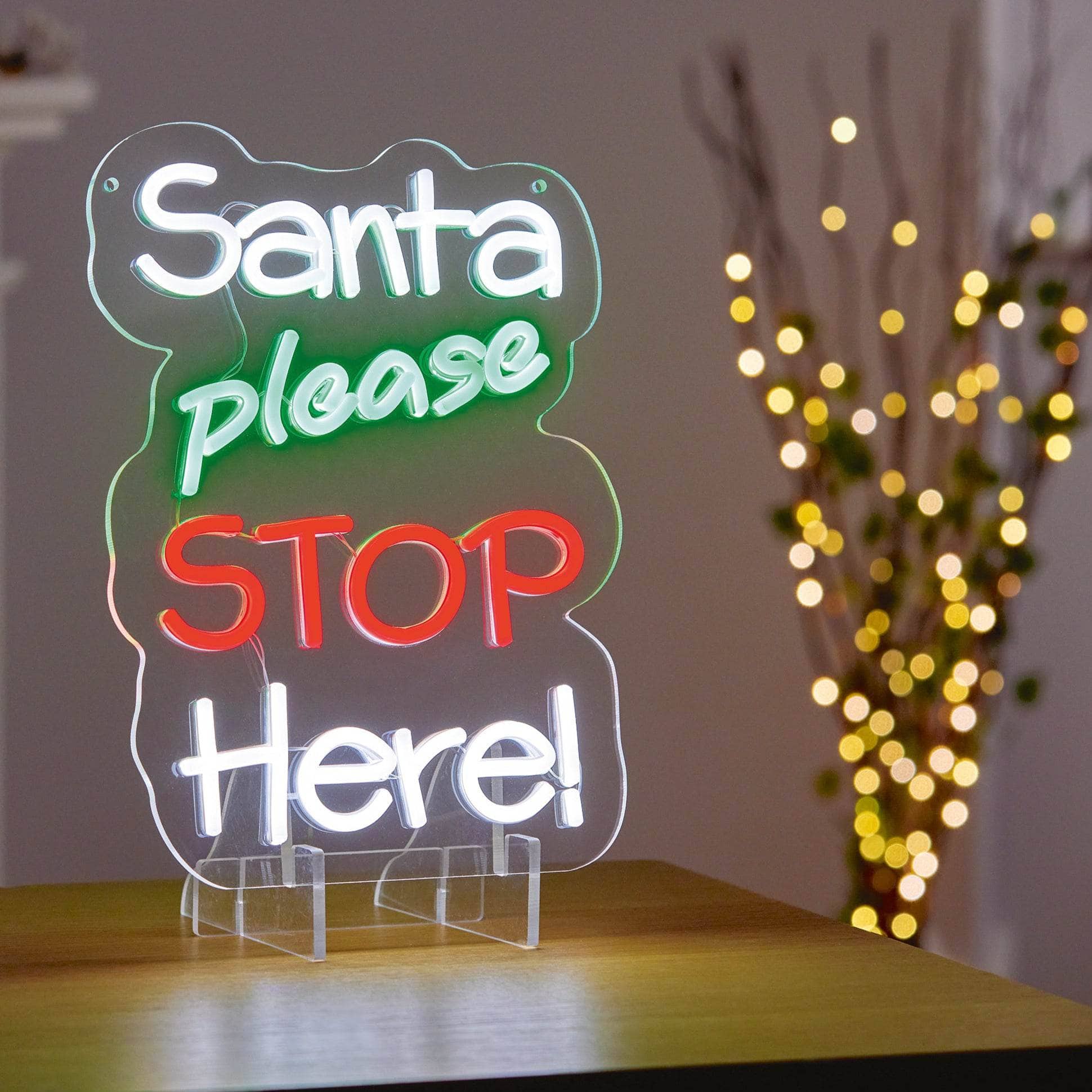 Christmas  -  Santa Please Stop Here Neon Sign - 35cm  -  60484027