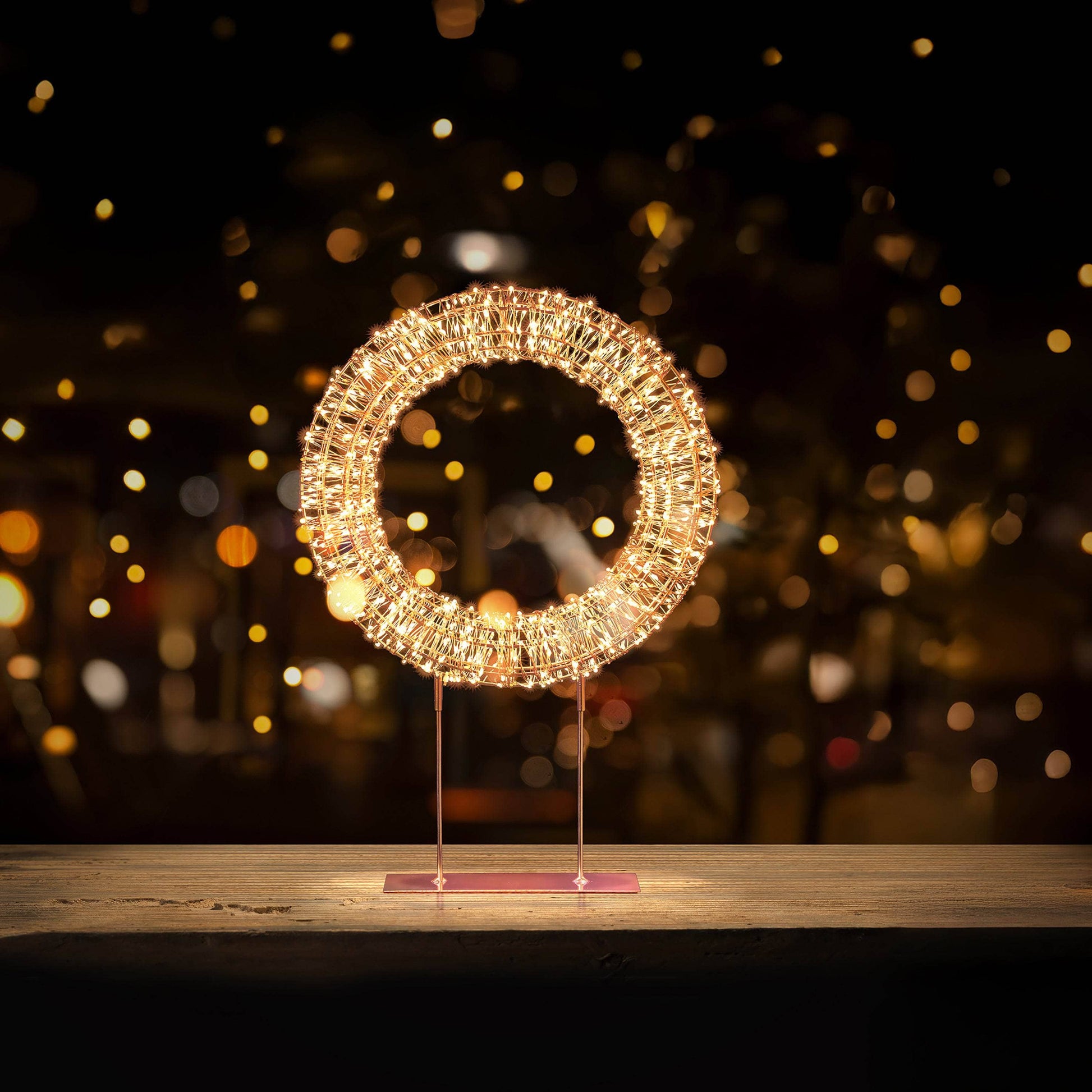 Christmas  -  Rose Gold Table Top Wreath With Warm White LED Lights - 45cm  -  60484038