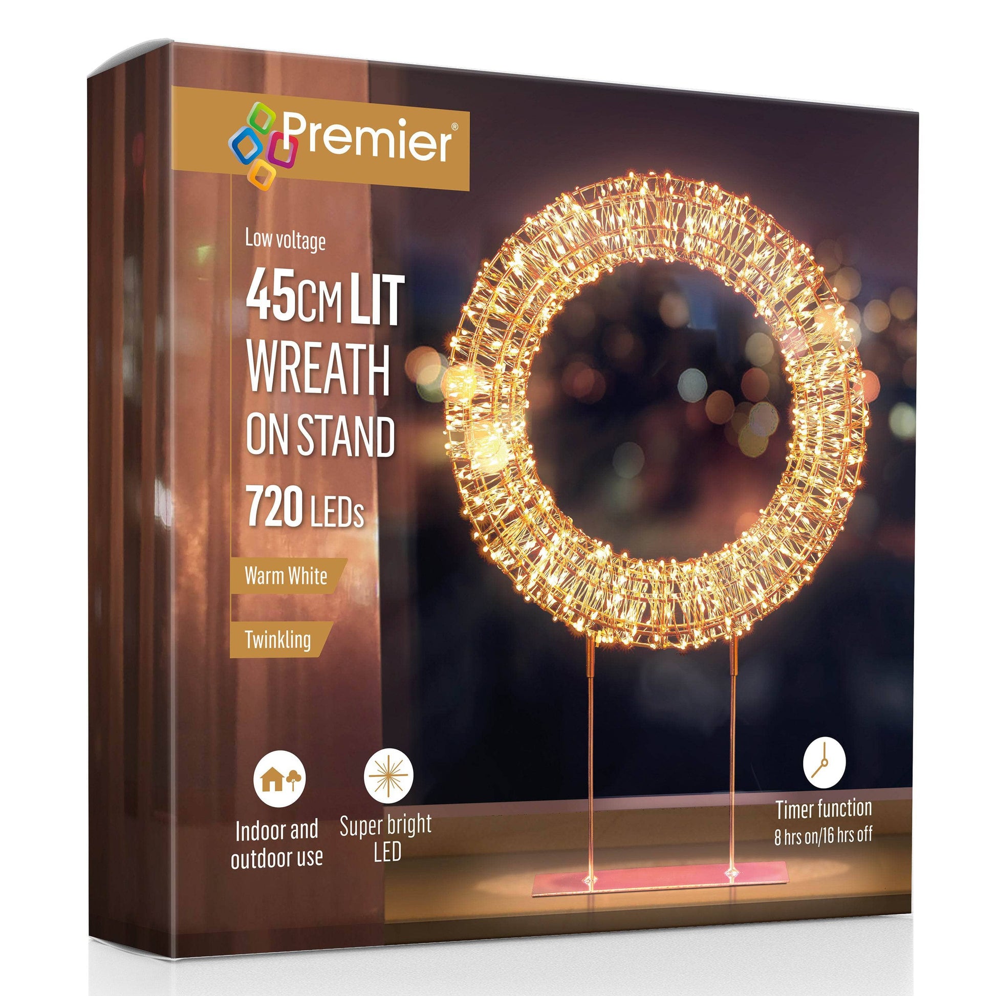 Christmas  -  Rose Gold Table Top Wreath With Warm White LED Lights - 45cm  -  60484038