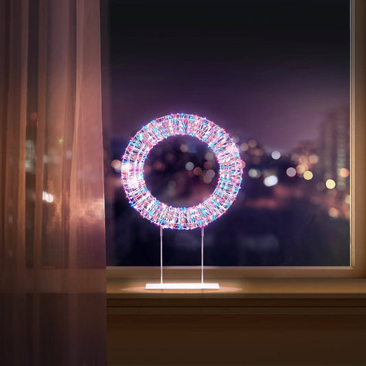 Christmas  -  White Table Top Wreath With Rainbow LED Lights - 45cm  -  60484040