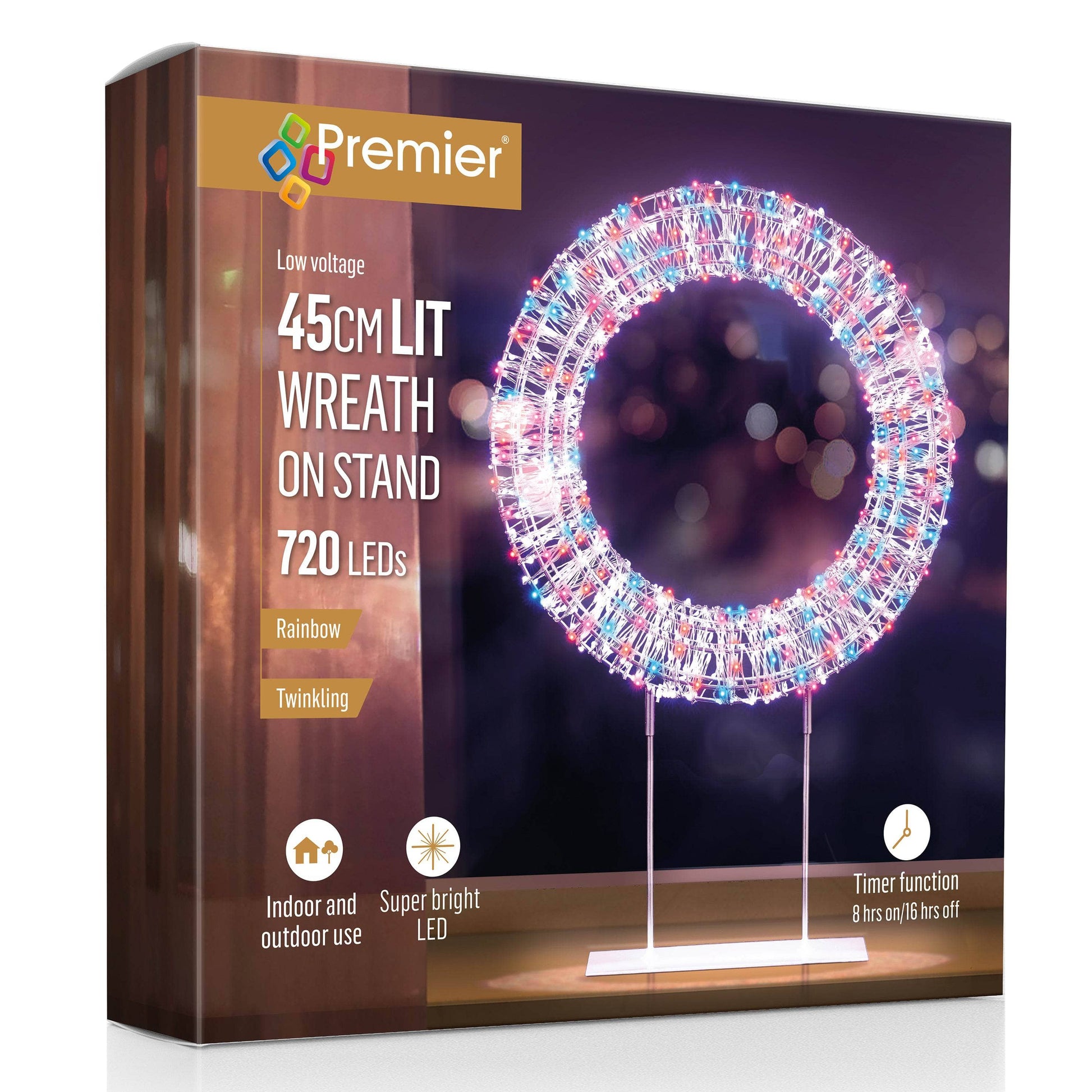 Christmas  -  White Table Top Wreath With Rainbow LED Lights - 45cm  -  60484040