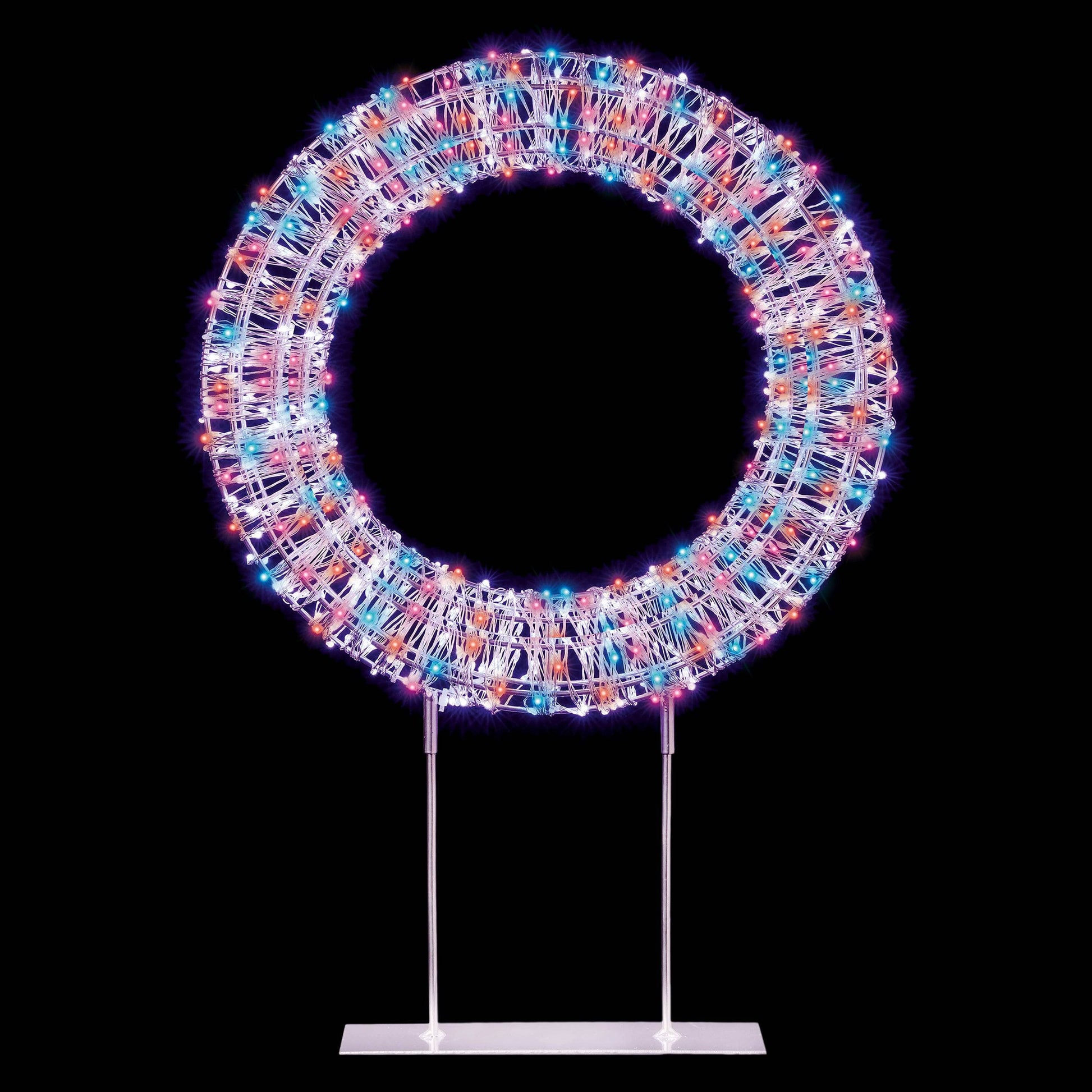 Christmas  -  White Table Top Wreath With Rainbow LED Lights - 45cm  -  60484040