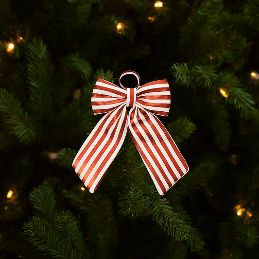 Christmas  -  Red & White Stripe Velvet Bow - 20 x 30cm  -  60484048