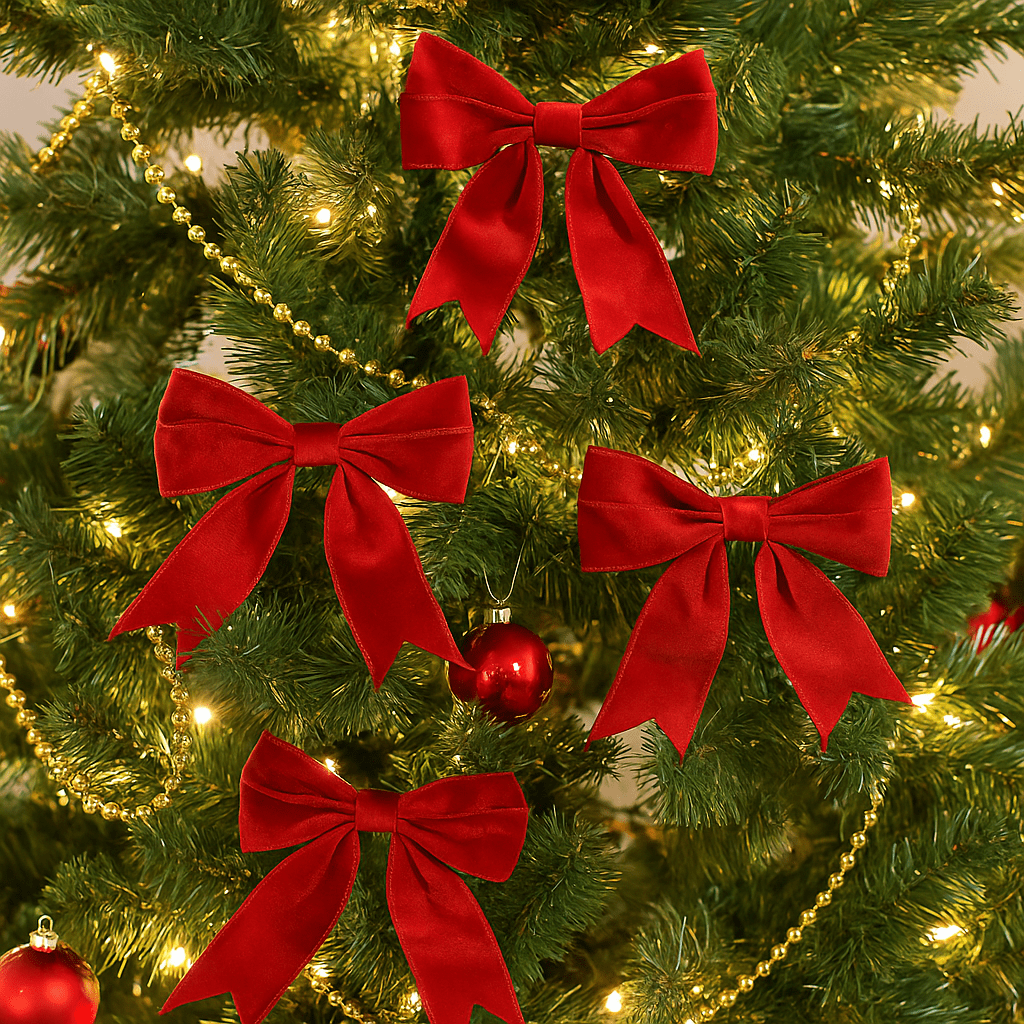 Christmas  -  Red 15cm Velvet Bows - Pack of 6  -  60484073