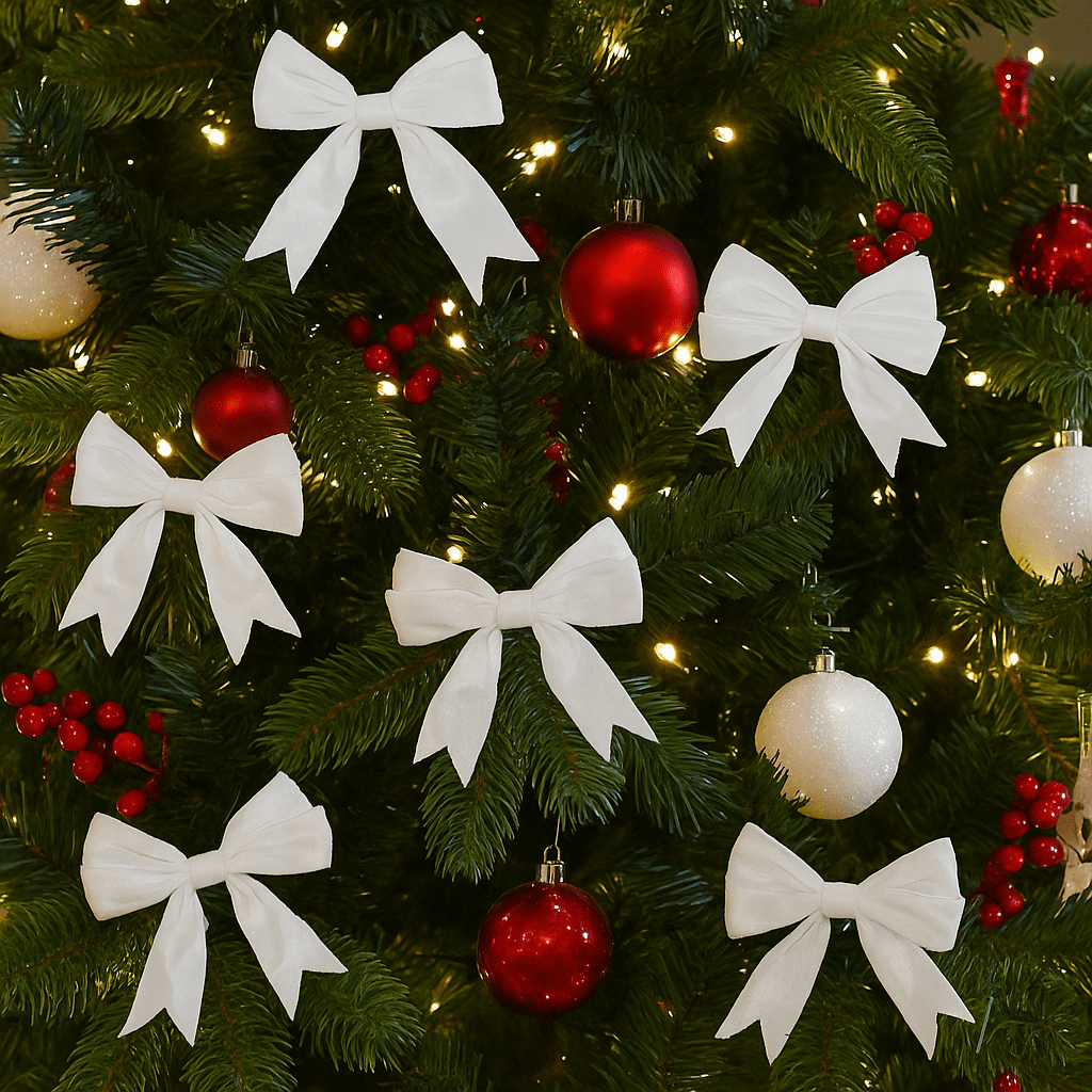 Christmas  -  White 15cm Velvet Bows - Pack of 6  -  60484075