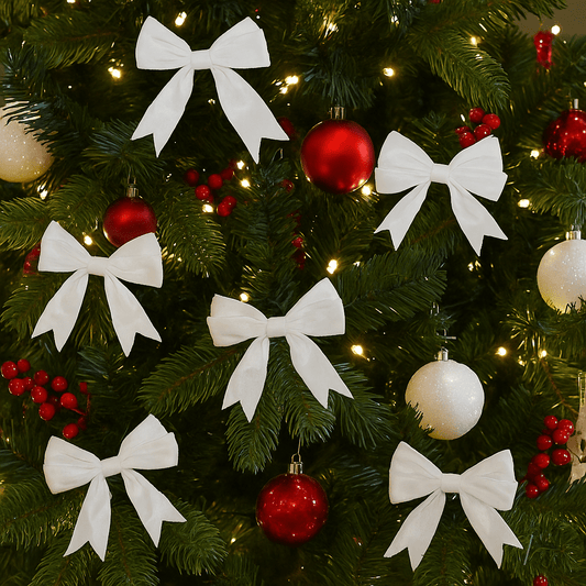 Christmas  -  White 15cm Velvet Bows - Pack of 6  -  60484075