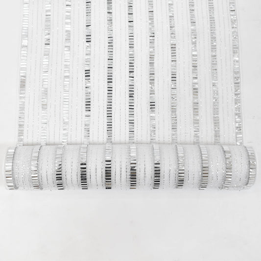 Christmas  -  White & Silver Striped Roll of Fabric - 46cm x 10y  -  60484081