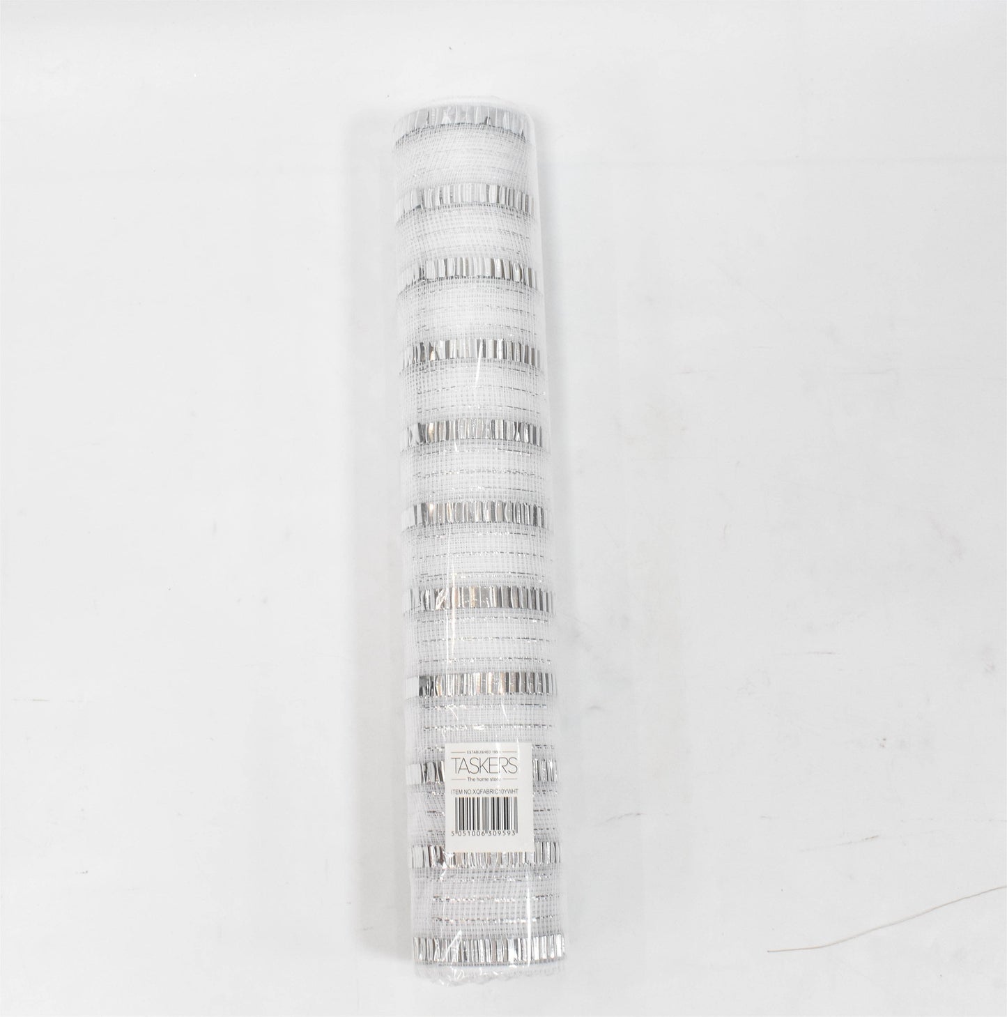 Christmas  -  White & Silver Striped Roll of Fabric - 46cm x 10y  -  60484081